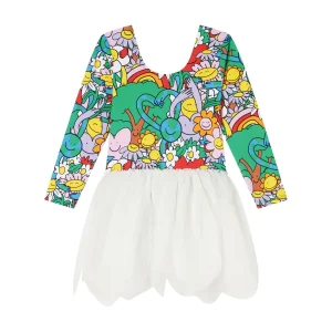 Abito in Tulle a Petali con Stampa Amici della Terra